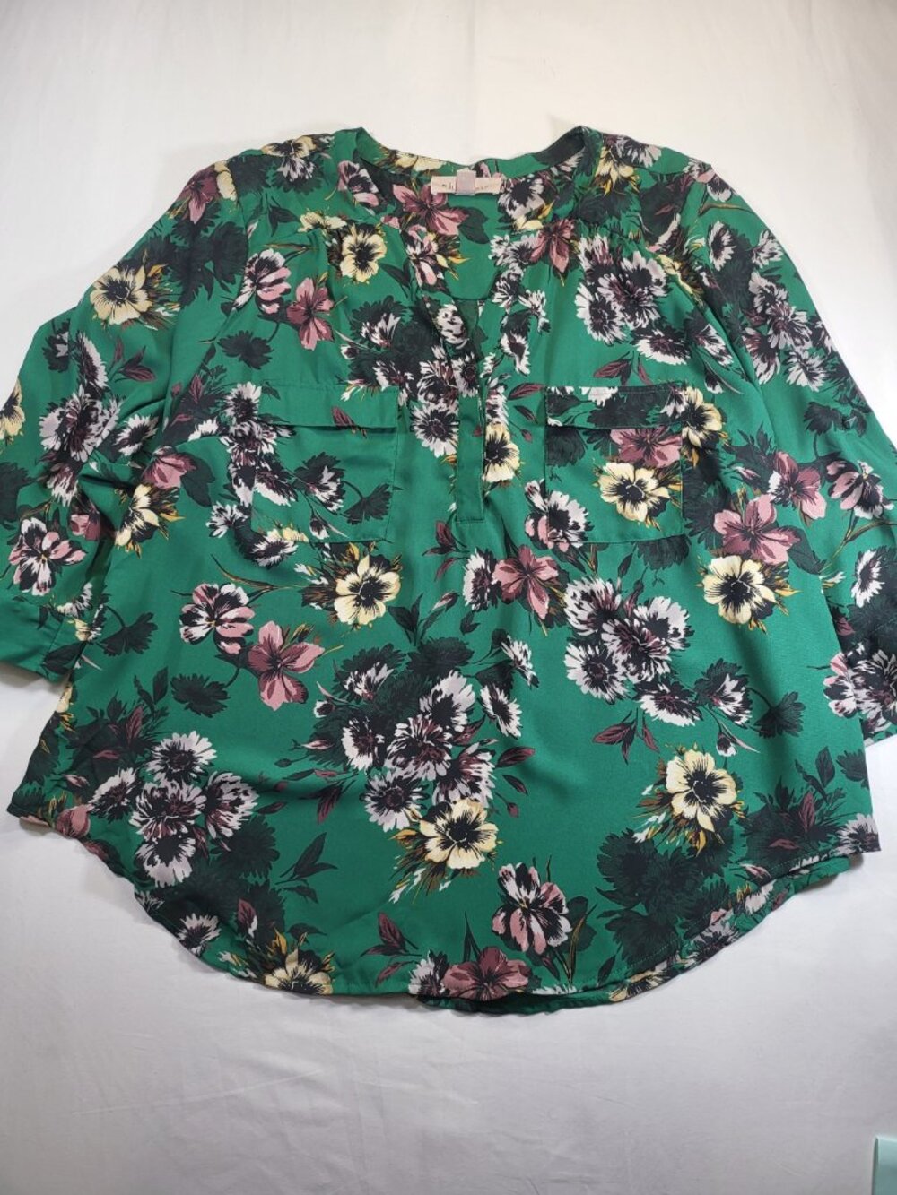 Philosophy Woman Republic Clothing Green‎ Floral Blouse 2X Plus Size